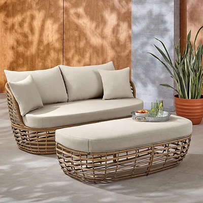 Ensemble causeuse et pouf 2 pièces pour patio Dune HOMETRENDS - Taupe