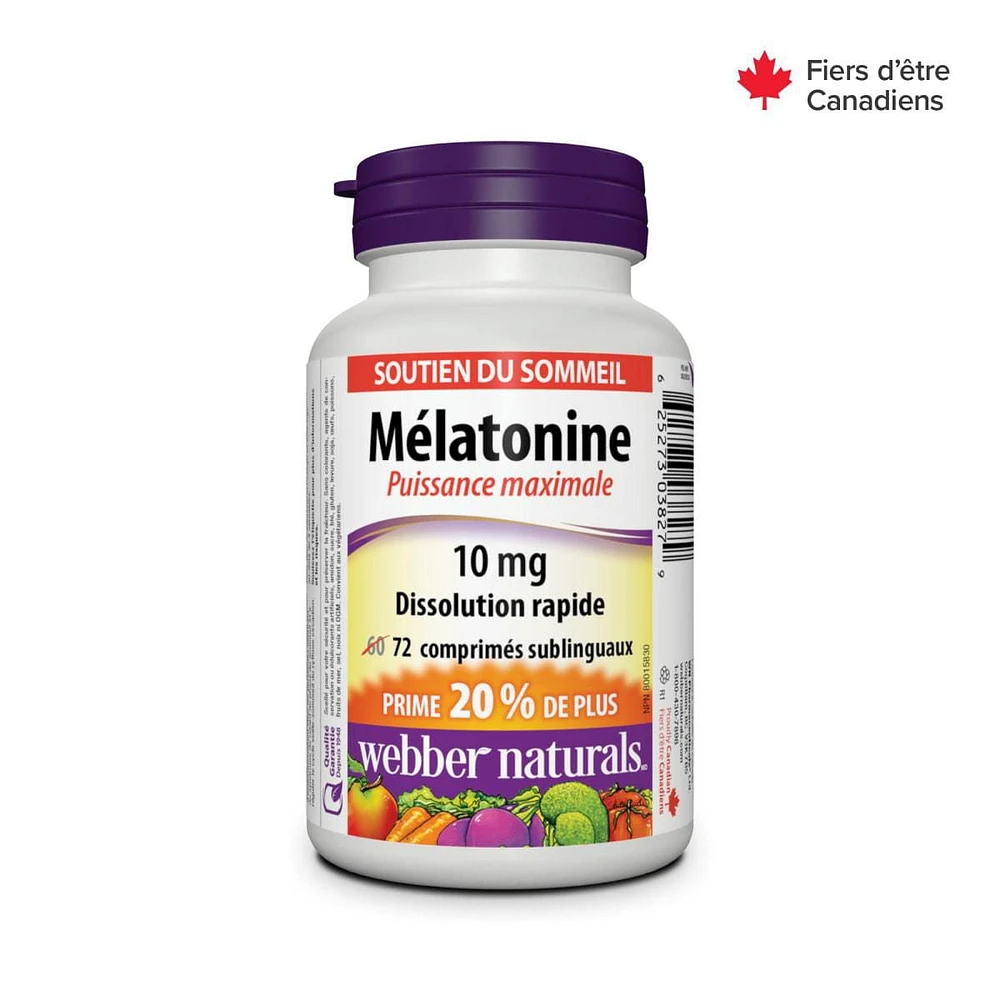 Webber Naturals® Melatonin Maximum Strength Quick Dissolve, 10 mg, 72 sublingual tablets, BONUS! 20% More