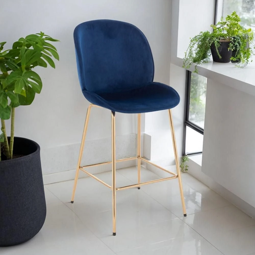 LOTUS GOLD STOOL (SLIM SEAT) with Soft Velvet Upholstery and Gold Metal Legs