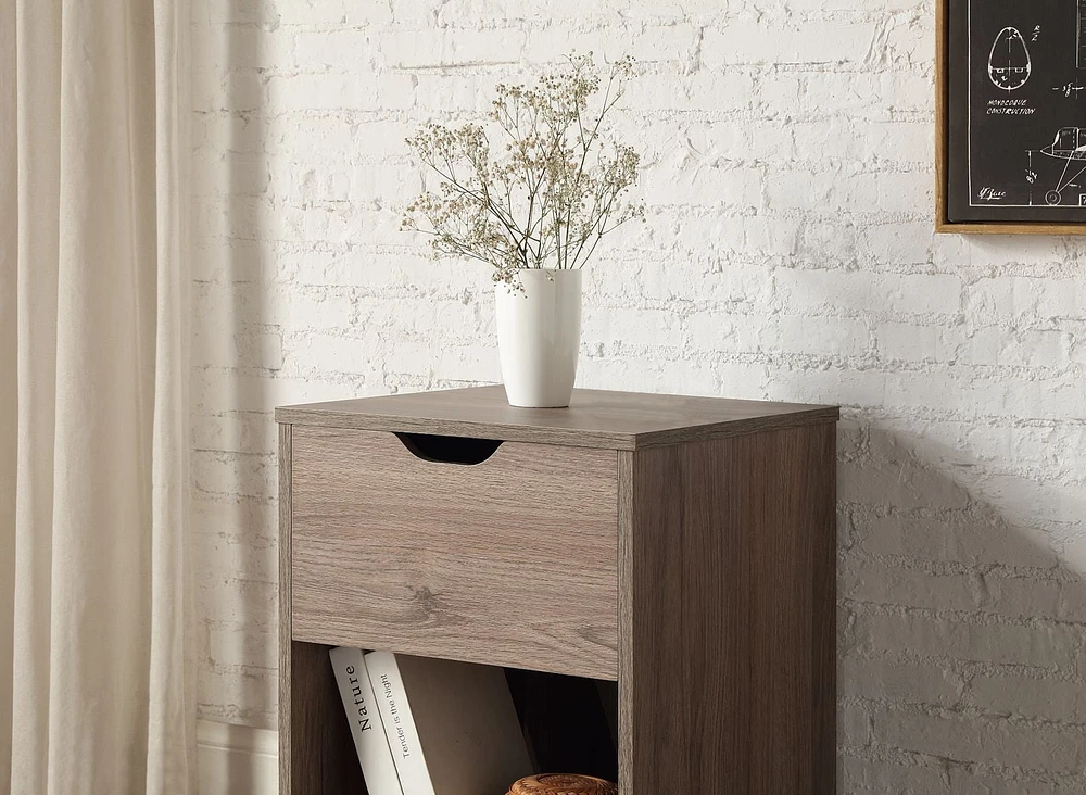 hometrends Nightstand, Rustic Oak, 1 drawer and 1 open shelf