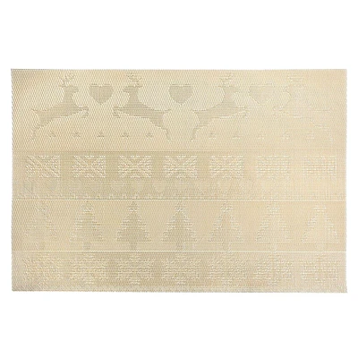 Vinyl Placemat (Reindeer And Tree) (Gold) - Set of 12