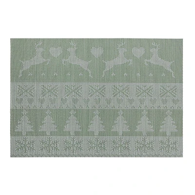 Vinyl Placemat (Reindeer And Tree) (Green) - Set of 12