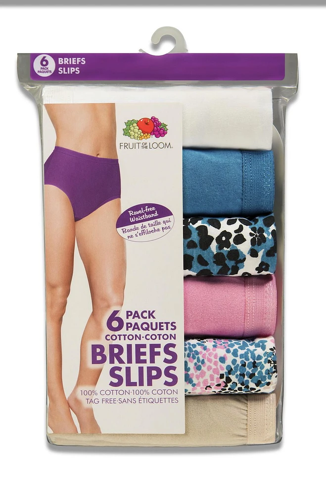 Fruit of the Loom Ladies Assorted Colours Cotton Briefs, 6-Pack