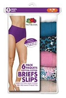 Fruit of the Loom Ladies Assorted Colours Cotton Briefs, 6-Pack