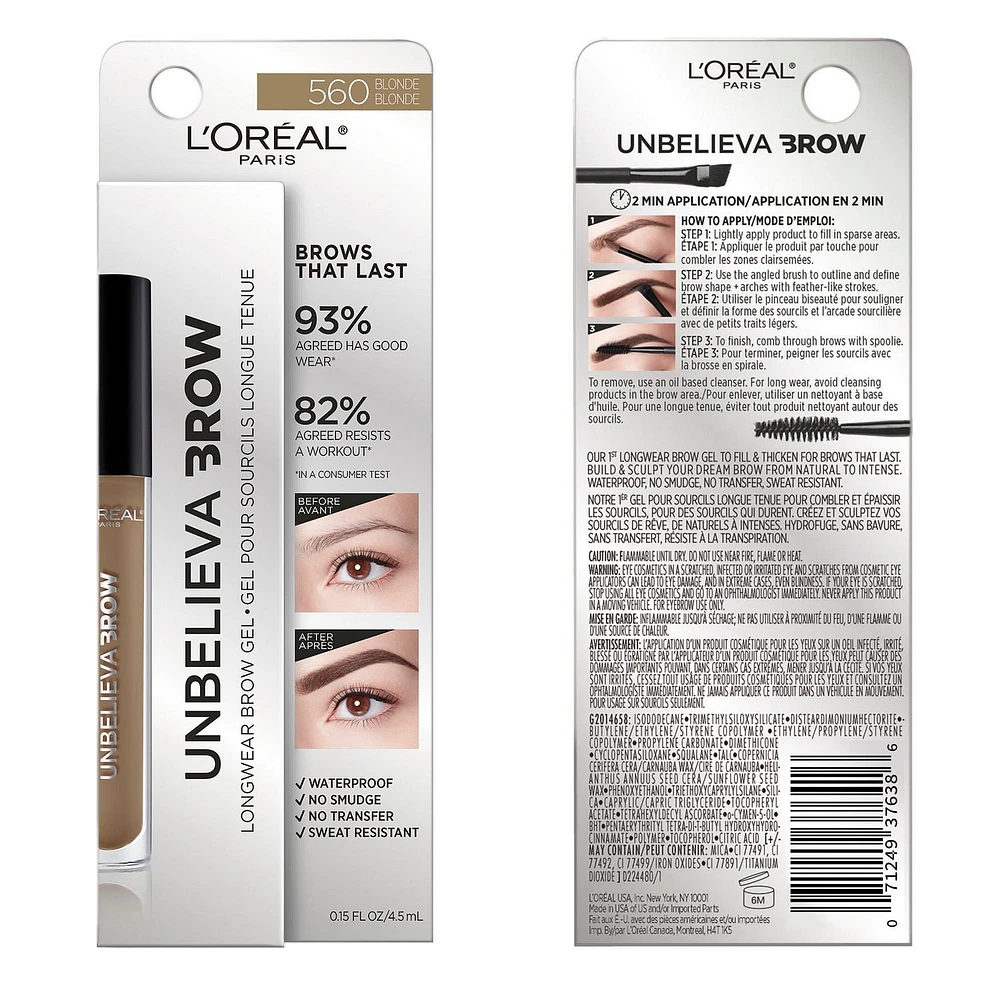 L'Oréal Paris Unbelievabrow, Gel pour sourcils longue tenue, 4.5 ml 4,5 ML
