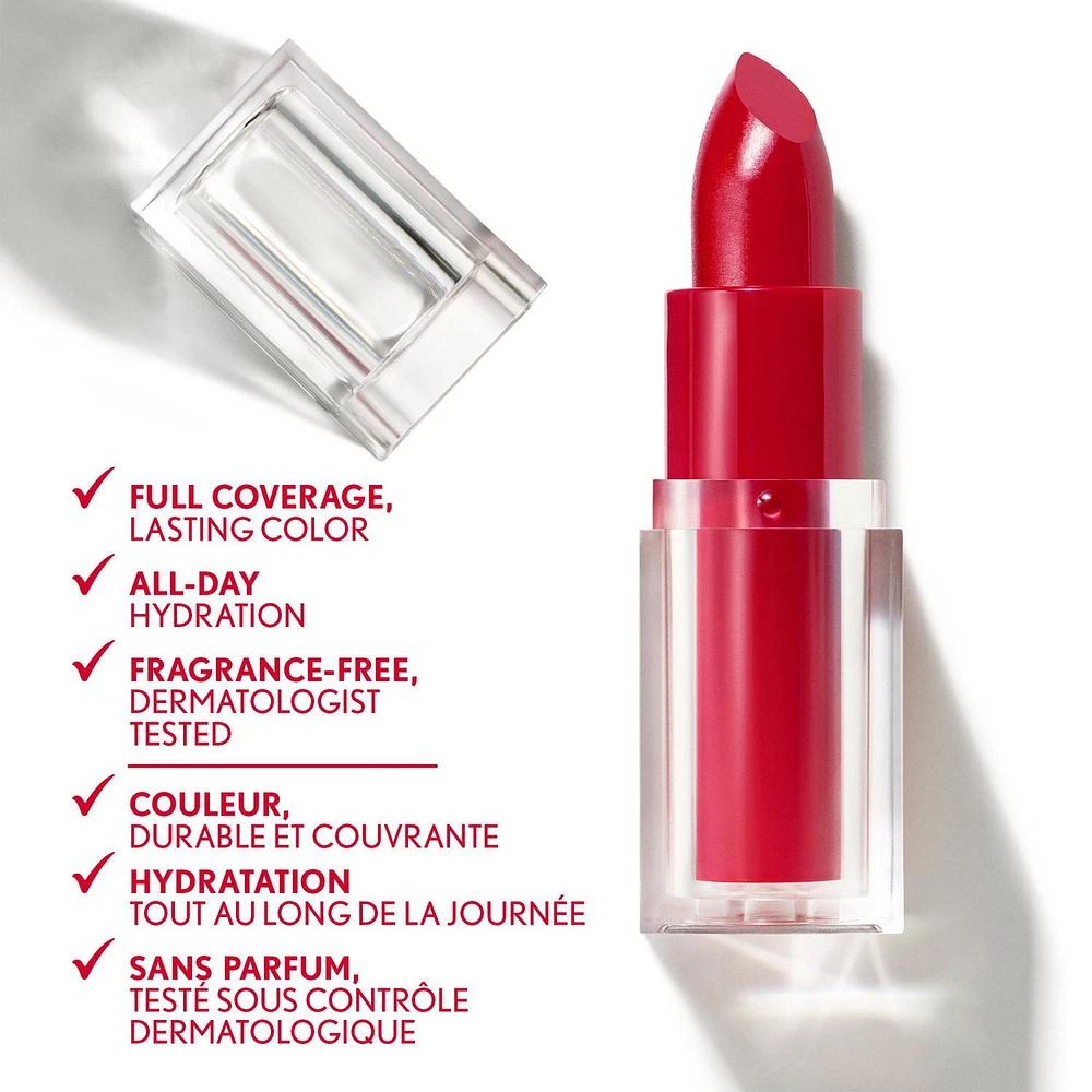 Rouge à lèvres Clean, Fini satin, Tenue 24 heures, Squalane, Avocat et aloès, Sans carmin, non desséchant Crémeux et confortable