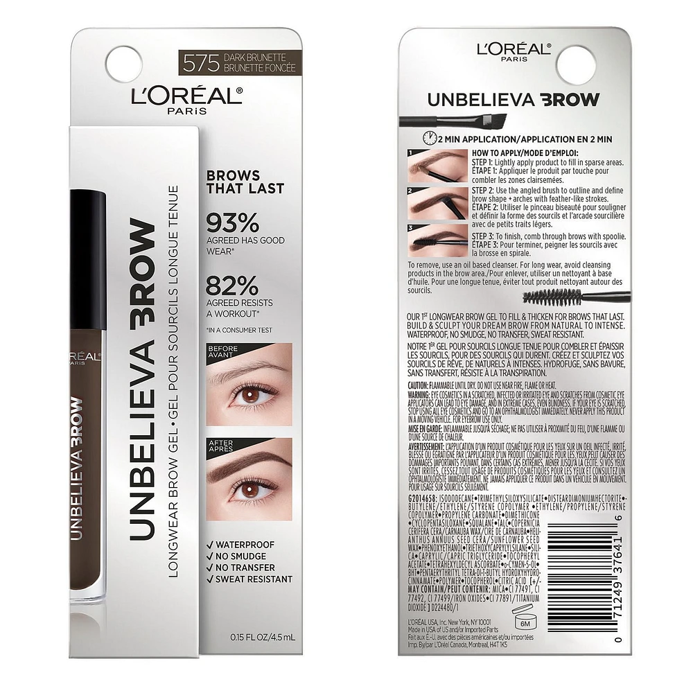 L'Oréal Paris Unbelievabrow Longwear, Waterproof Brow Gel, 4.5 ml, 4.5  ML