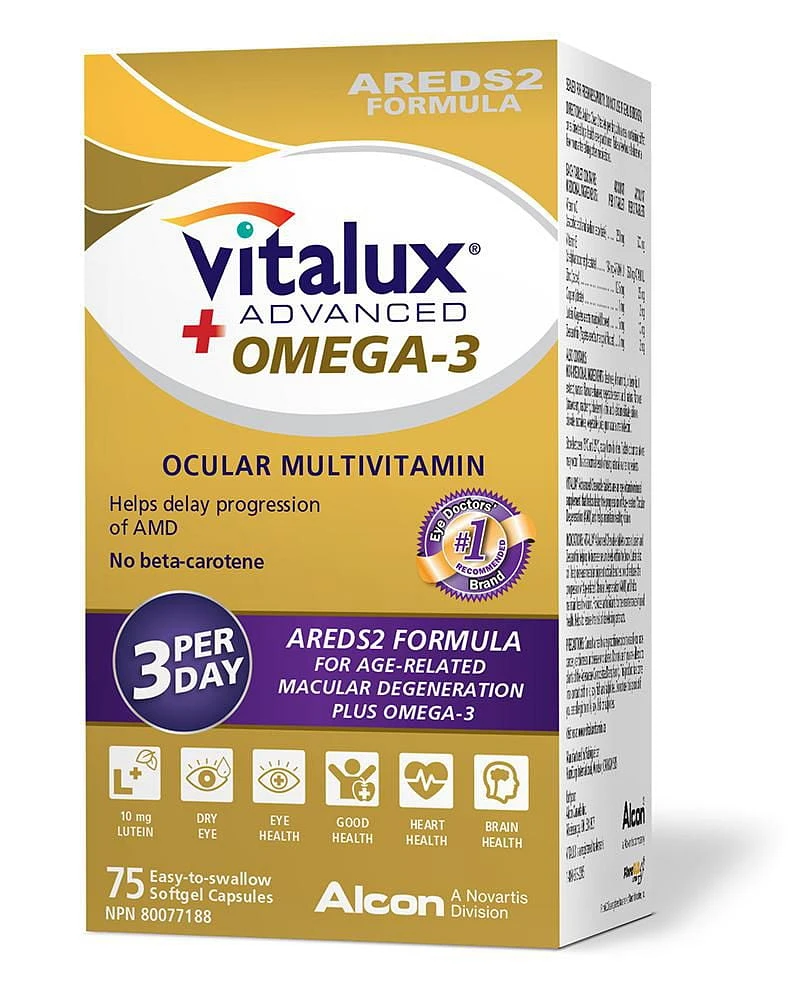 VITALUX® Advanced Plus Omega-3, Ocular Multivitamin, Macular Degeneration Supplement with AREDS 2, AMD, 75 Softgel Capsules