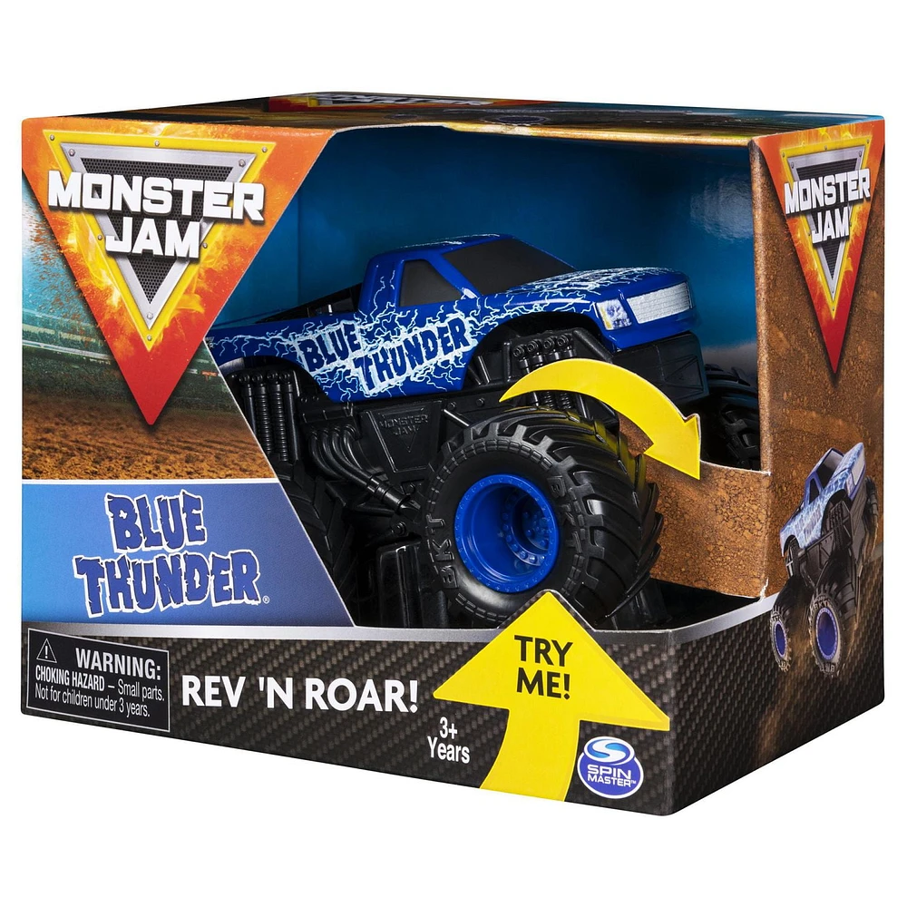 Monster Jam, Official Blue Thunder Rev ‘N Roar Monster Truck, 1:43 Scale