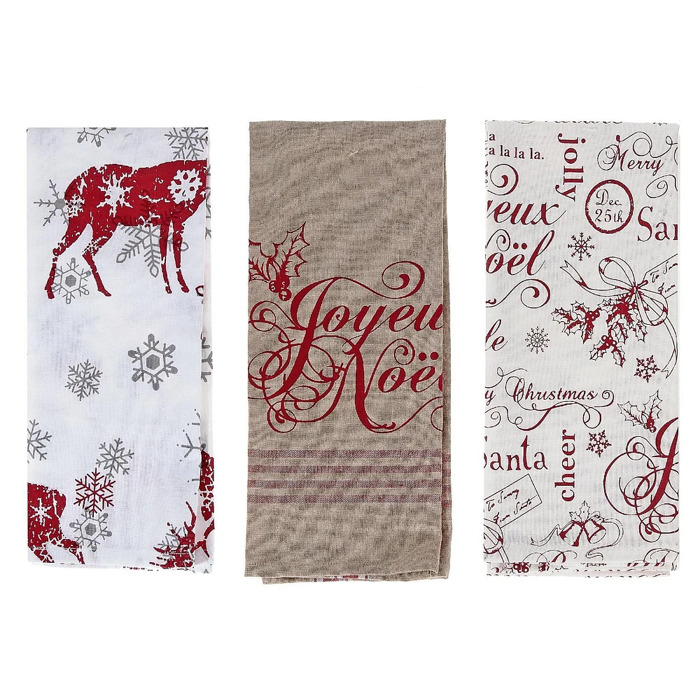 Printed Joyeux Noel Cotton Kitchen Towel (Asstd)-Set of 3