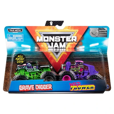 Monster Jam, Official Grave Digger vs. Wild Flower Die-Cast Monster Trucks, 1:64 Scale, 2 Pack