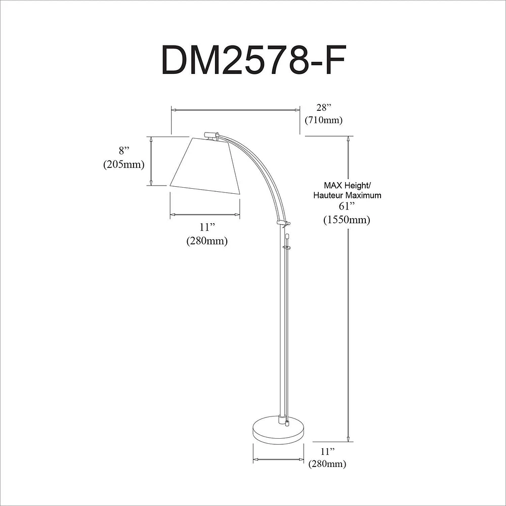 Dainolite DM2578-F-SC Satin Chrome Floor Lamp