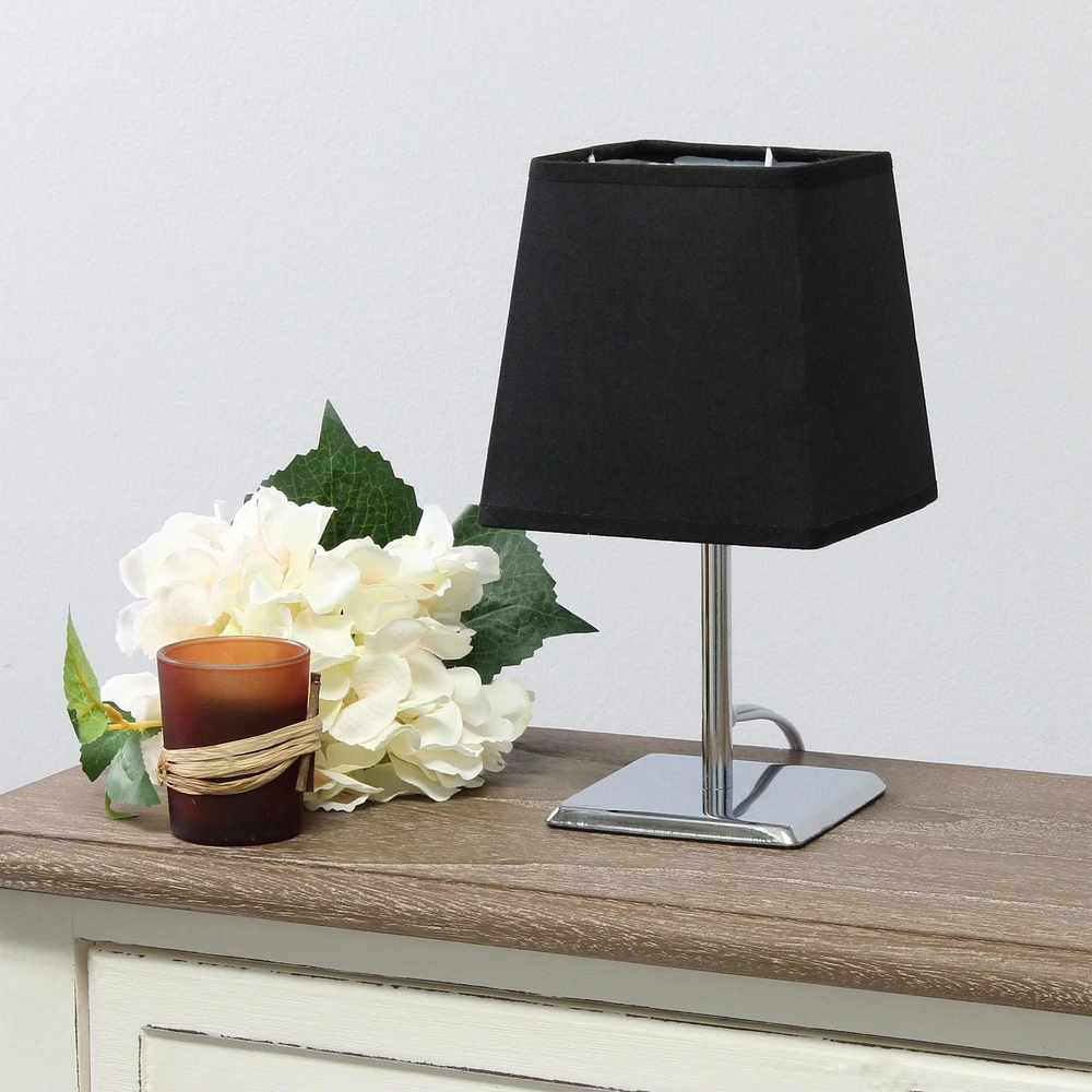 Simple Designs Mini Chrome Table Lamp with Squared Empire Fabric Shade