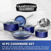 GraniteStone 10-Piece Diamond Infused Cookware Set with Glass Lids