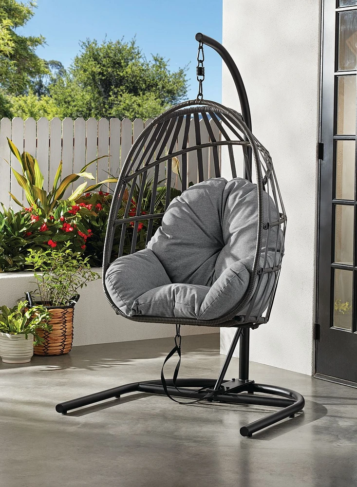 Mainstays Patio Hanging Egg Chair with Stand - Grey, All-weather wicker