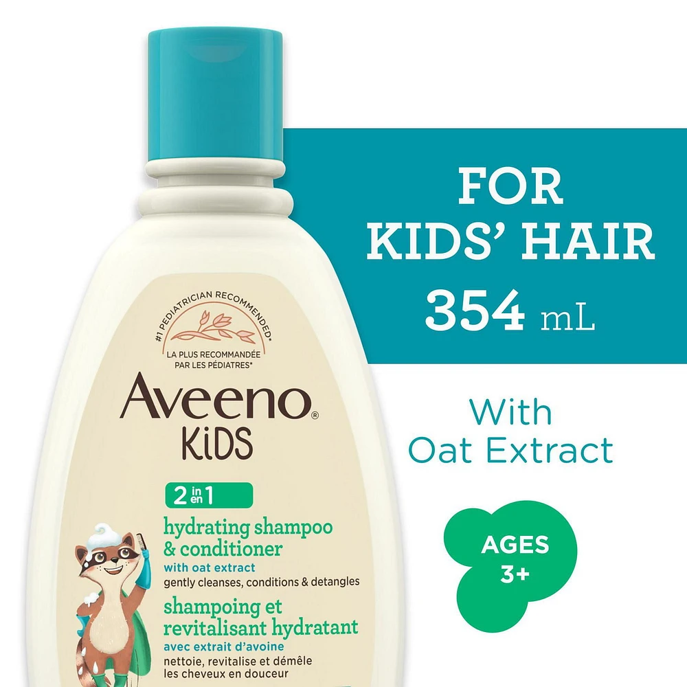 Aveeno Kids 2-in-1 Hydrating Shampoo & Conditioner, Oat Extract, Kids Hair Care, Detangler, Hypoallergenic, Tear-Free, For Sensitive Skin & Scalp, 354 mL