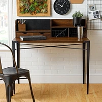 Industrial Secretary Writing and Computer Desk with Hutch - Dark Walnut