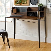 Industrial Secretary Writing and Computer Desk with Hutch - Dark Walnut