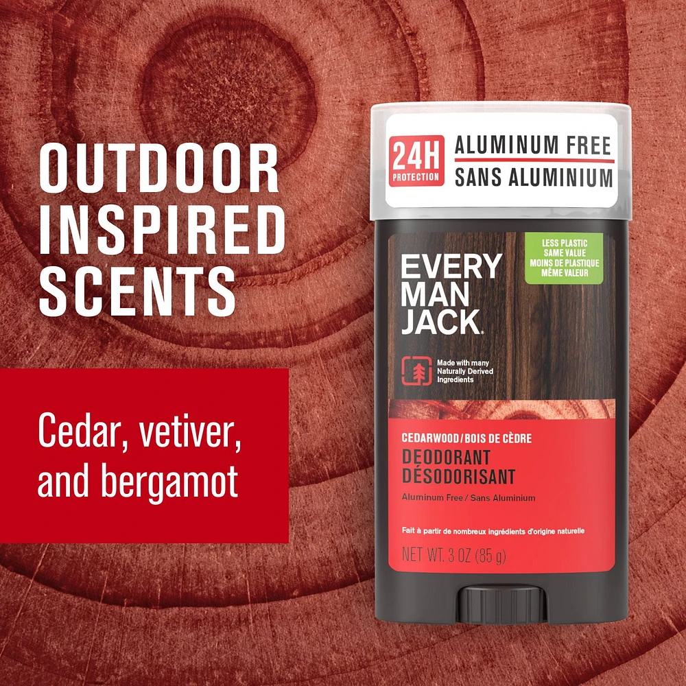 Déodorant Every Man Jack - Bois de cèdre | Déodorant sans aluminium, dérivé naturellement, végétalien, sans cruauté envers les animaux | 85G Déodorant Every Man Jack 85g