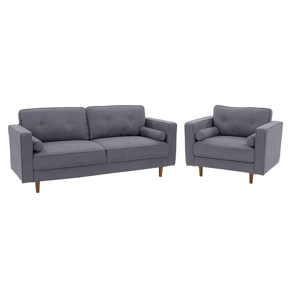 CorLiving Mulberry Mid-Century Modern Couch and Chair Set - Elegant Sofa and Chair Sets for Living Room - Complete Sofa and Chair Set of 2– Luxurious Sofa Chair Furniture Combo