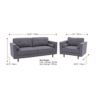 CorLiving Mulberry Mid-Century Modern Couch and Chair Set - Elegant Sofa and Chair Sets for Living Room - Complete Sofa and Chair Set of 2– Luxurious Sofa Chair Furniture Combo