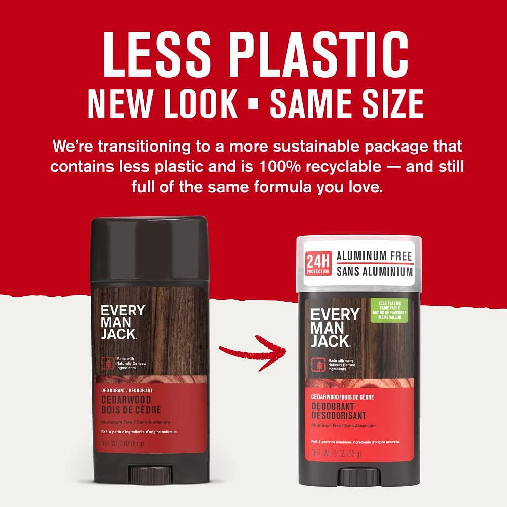 Déodorant Every Man Jack - Bois de cèdre | Déodorant sans aluminium, dérivé naturellement, végétalien, sans cruauté envers les animaux | 85G Déodorant Every Man Jack 85g