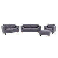 CorLiving Mulberry Mid-Century Modern Microfibre 4-Piece Set for Living Room - Complete Living Room Set, Sofa, Loveseat, Chair, and Ottoman Set, 4-Piece Living Room Sets Furniture