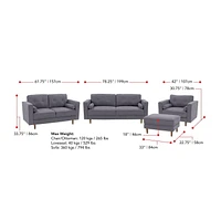 CorLiving Mulberry Mid-Century Modern Microfibre 4-Piece Set for Living Room - Complete Living Room Set, Sofa, Loveseat, Chair, and Ottoman Set, 4-Piece Living Room Sets Furniture