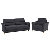 CorLiving Caroline Modern Dark Gray Upholstered 2-Piece Chair and 3-Seater Sofa Set for Living Room - Elegant Sofa and Chair Set, Perfect Sofa and Chair Set of 2, Contemporary Furniture