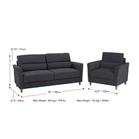 CorLiving Caroline Modern Dark Gray Upholstered 2-Piece Chair and 3-Seater Sofa Set for Living Room - Elegant Sofa and Chair Set, Perfect Sofa and Chair Set of 2, Contemporary Furniture