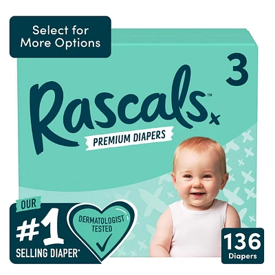 Rascals Premium Jumbo Diapers, Unisex, Sizes N-7