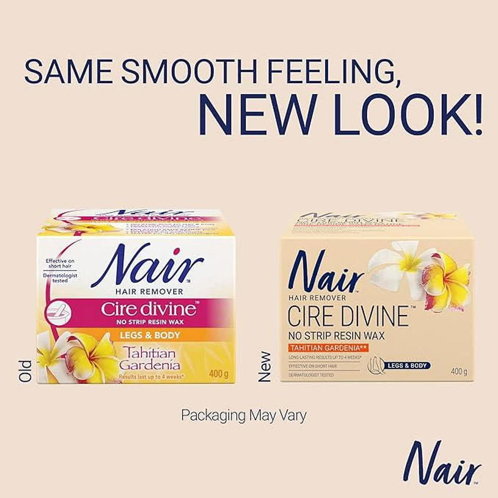 Nair Cire Divine No Strip Resin Wax for Legs & Body, Tahitian Gardenia, 400 g