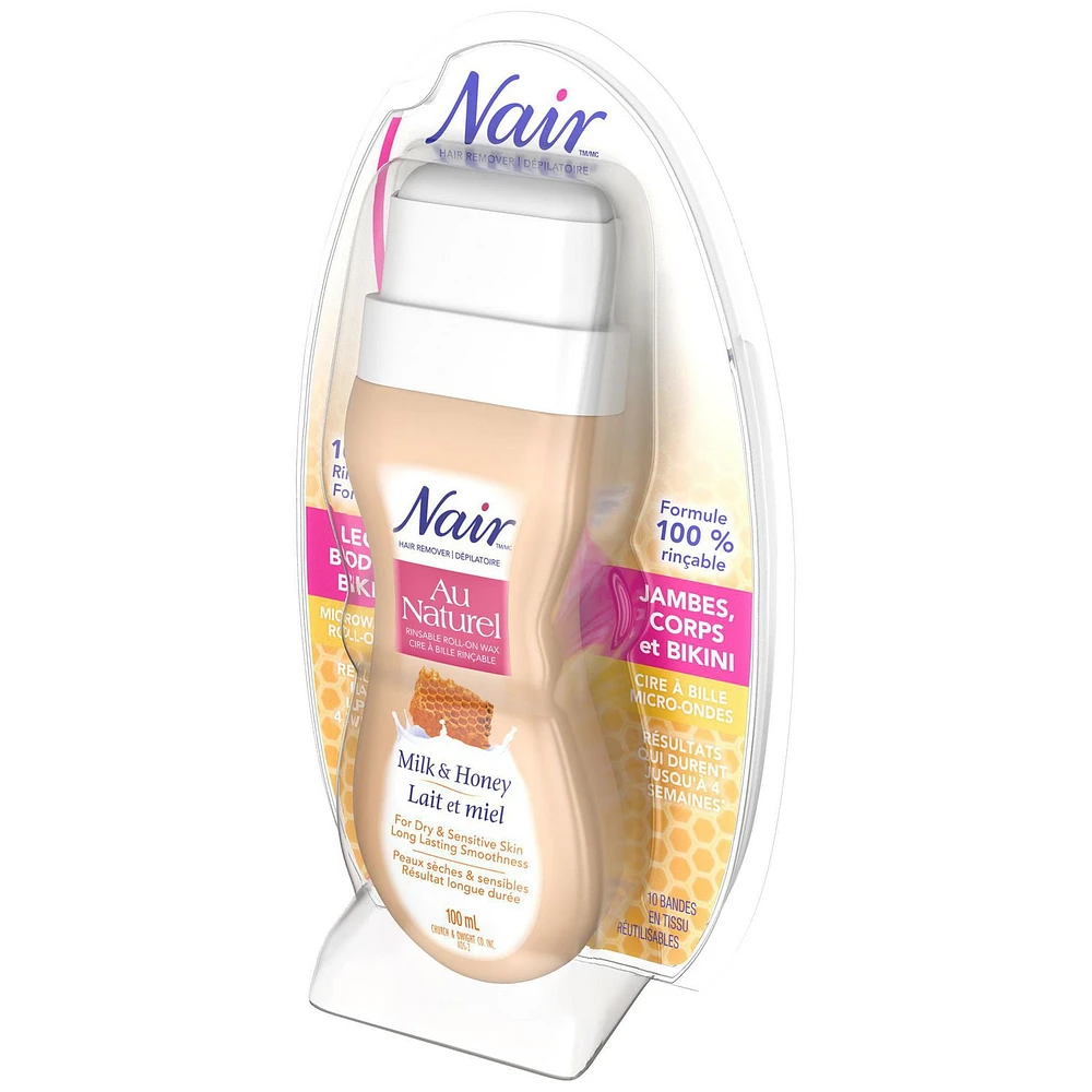 Nair Au Naturel Roll-On Sugar Wax for Dry & Sensitive Skin with Milk and Honey