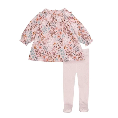 Modern Moments by Gerber - 2 piece Smocked Dress + Tights - Floral, 2 Piece