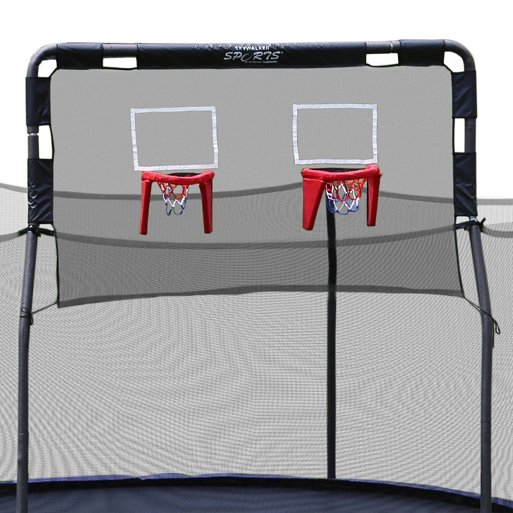 SKYWALKER TRAMPOLINES Double Basketball Game Attachment for 12 FT Round Outdoor Trampolines, Soft Materials for Safe Dunking