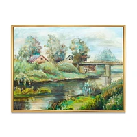 Designart Bridge On The River In Rustic Landscape FLOAT FRAME WALL ART