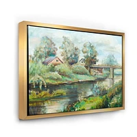 Designart Bridge On The River In Rustic Landscape FLOAT FRAME WALL ART