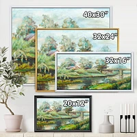 Designart Bridge On The River In Rustic Landscape FLOAT FRAME WALL ART