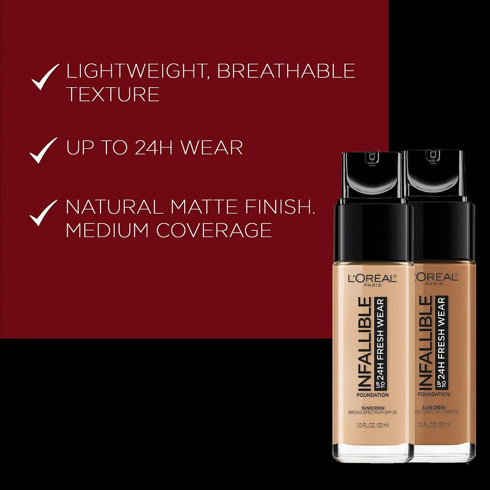 L'Oréal Paris Fond de Teint Liquide Infallible Fresh Wear, couvrance totale Formule Longue Tenue