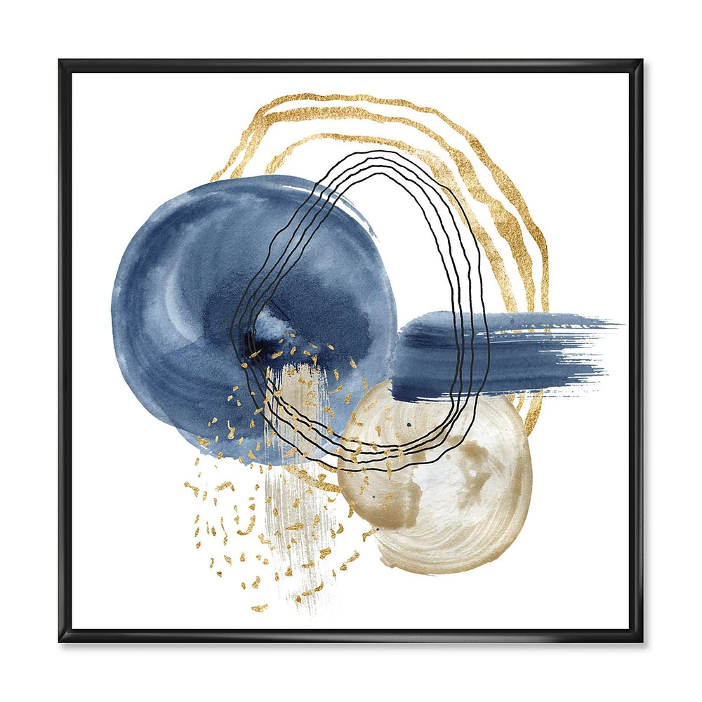 Designart Abstract Dark Blue Gold & Black Underwater Life FLOAT FRAME WALL ART