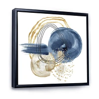 Designart Abstract Dark Blue Gold & Black Underwater Life FLOAT FRAME WALL ART