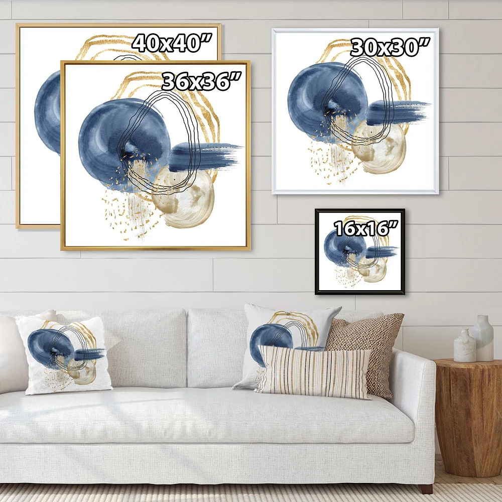 Designart Abstract Dark Blue Gold & Black Underwater Life FLOAT FRAME WALL ART