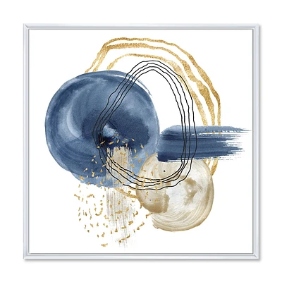 Designart Abstract Dark Blue Gold & Black Underwater Life FLOAT FRAME WALL ART