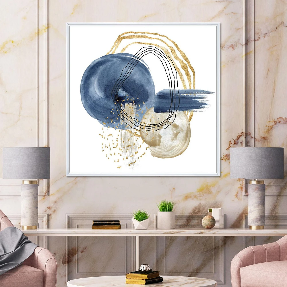 Designart Abstract Dark Blue Gold & Black Underwater Life FLOAT FRAME WALL ART