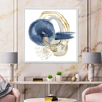 Designart Abstract Dark Blue Gold & Black Underwater Life FLOAT FRAME WALL ART