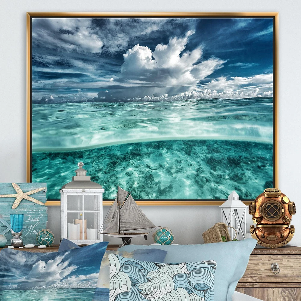 Designart Amazing Underwater Seascape And Clouds FLOAT FRAME WALL ART