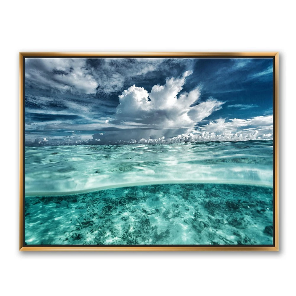 Designart Amazing Underwater Seascape And Clouds FLOAT FRAME WALL ART