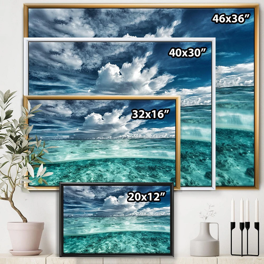 Designart Amazing Underwater Seascape And Clouds FLOAT FRAME WALL ART