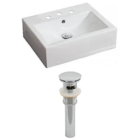 in. W Above Counter White Bathroom Vessel Sink Set For 3H8-in. Center Faucet AI