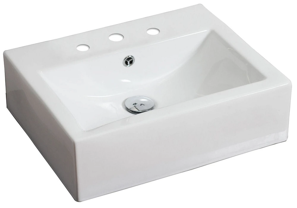 in. W Above Counter White Bathroom Vessel Sink Set For 3H8-in. Center Faucet AI